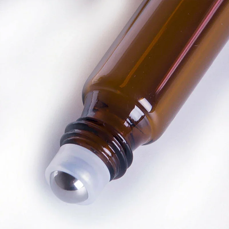 10 piezas frascos de vidrio ámbar vacíos con rodillo de 5/10 ml para aceites esenciales, rellenables y de muestra 5