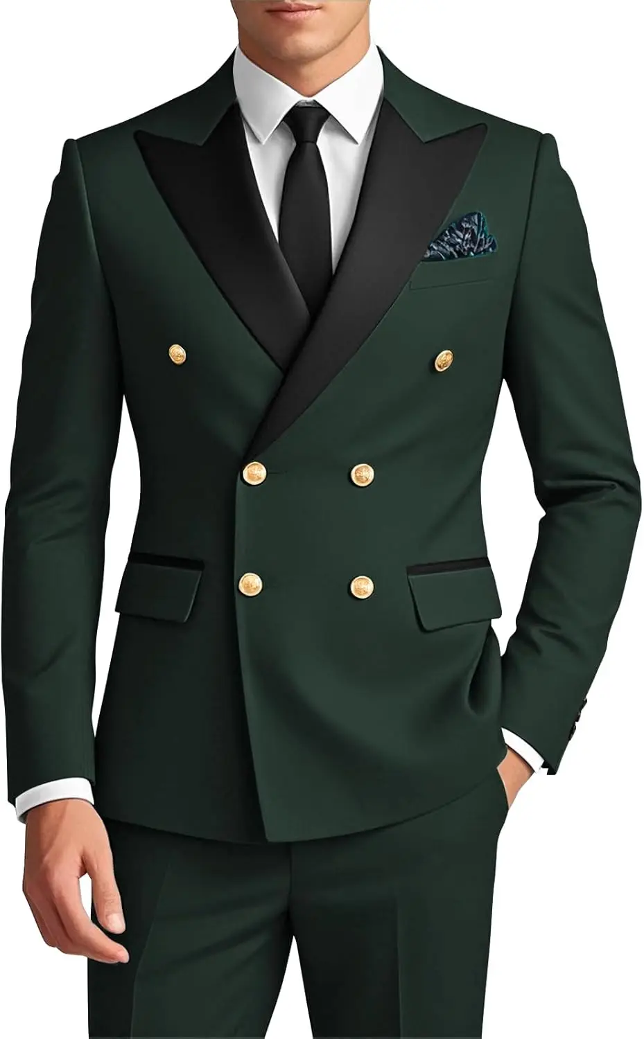 

Двухрядный смокинг-костюм из двух предметов, мужской костюм приталенного кроя, смокинг с золотыми пуговицами, пиджак и брюки для свадьбы и выпускного вечера