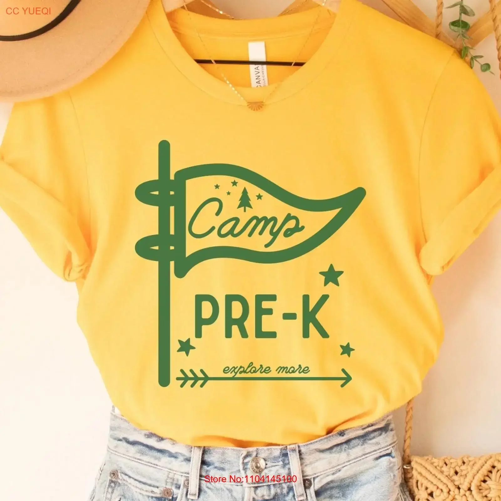 

Pre K Teacher T Shirt Camp Preschool Camping Theme Classroom Grade Level First Day of School Back to vintage Washed Comfortable