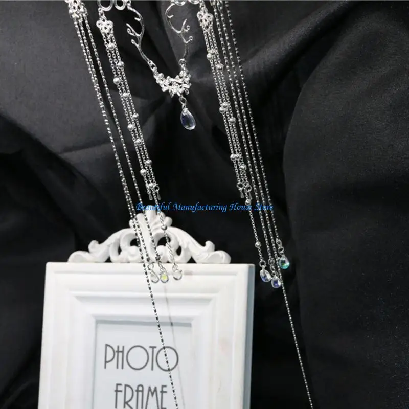 

E56A Handmade Elegant Shinning for Rhinestone Tassel Hairwear Crystal Hairb