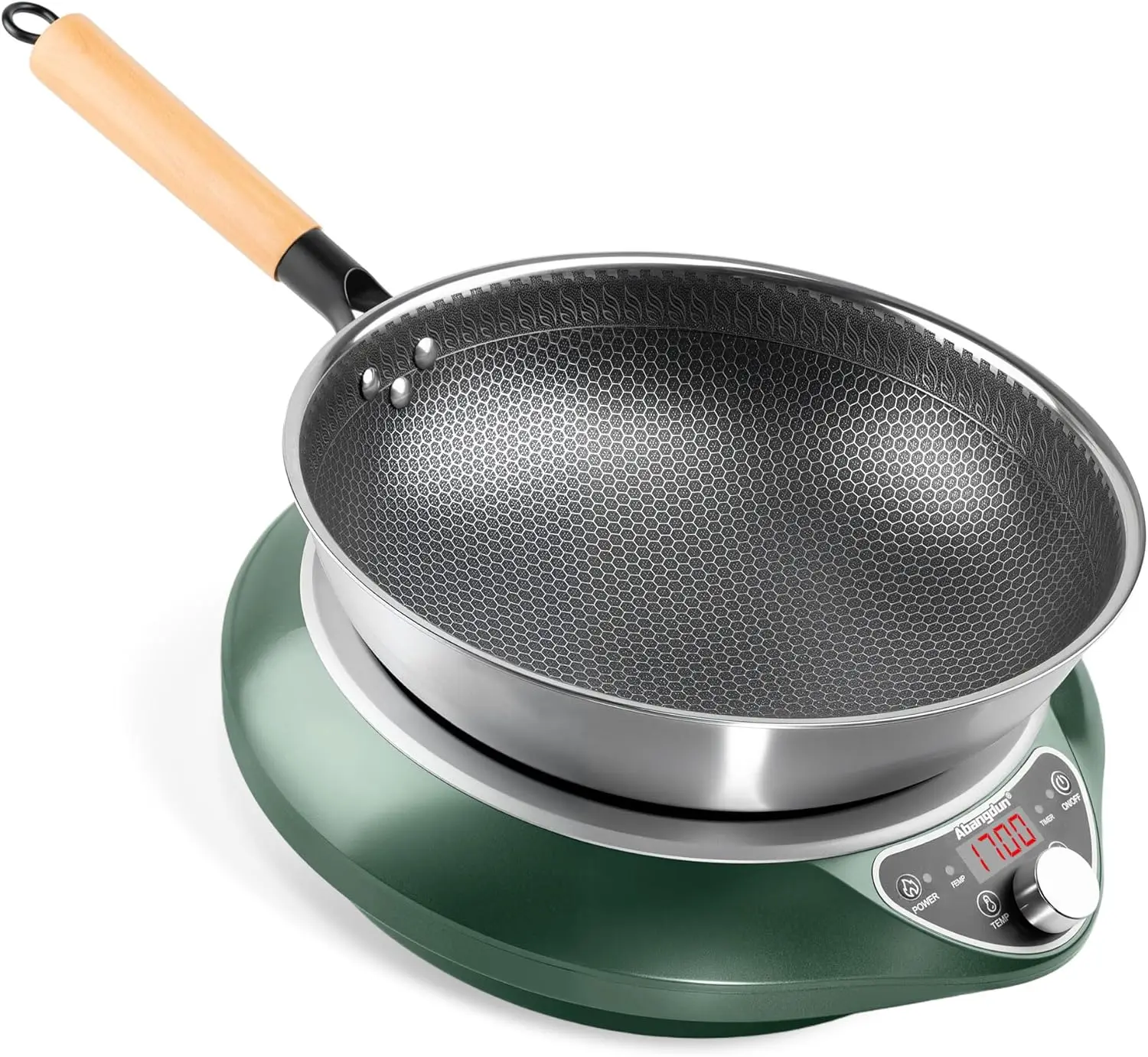 

1700W 120V Concave Induction Wok Cooktop with Stainless Steel Wok Non Pulse Continuous Heating 16 Power Levels Portable