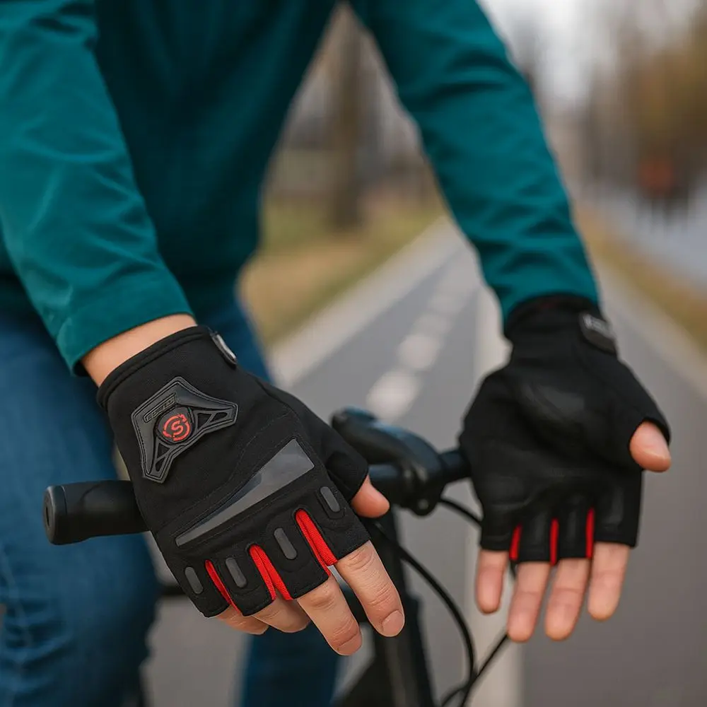 Anti Slip Motorcycle Gloves Breathable Adjustable Outdoor Sports Gloves Wear-Resistant Half Finger