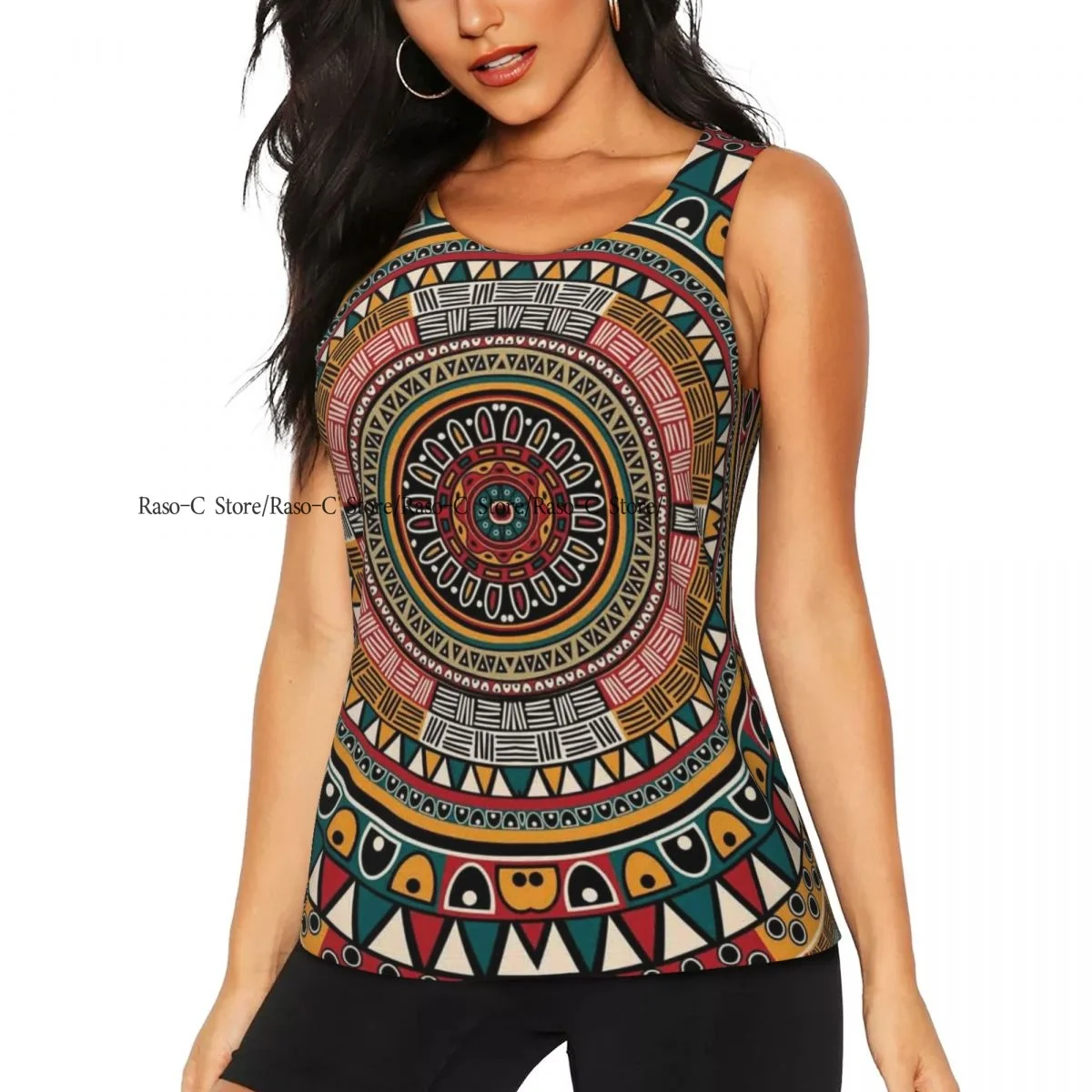Women Casual Sport Yoga Vest Folkloric Tribe Round Aztec Art Quick Dry Running T-shirt Training Workout Gym Sleeveles