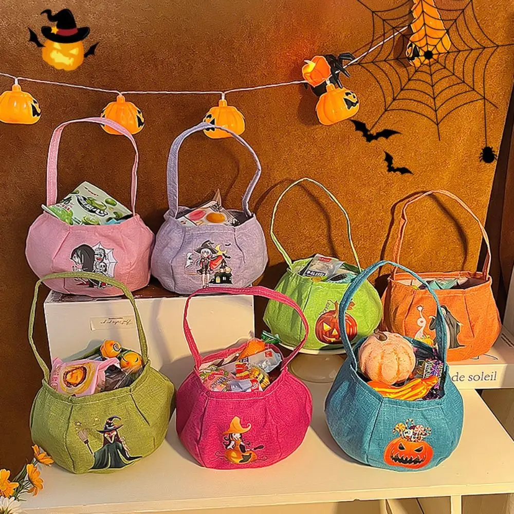 Cute Funny Halloween Candy Bag Storage Bucket Nylon Trick or Treat Bag Printing Gifts Pouch Pumpkin Handbag Children