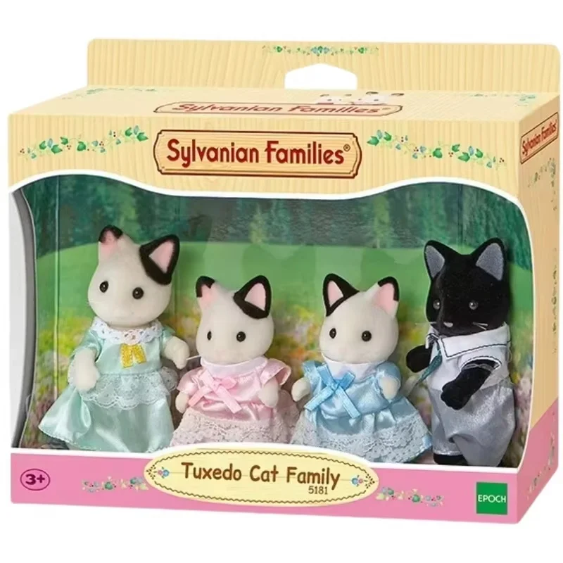 

Original Sylvanian Families Black And White Cat Suit Anime Kawaii Figure Collectible Doll Birthday Gift Kids Toys Christmas Gift