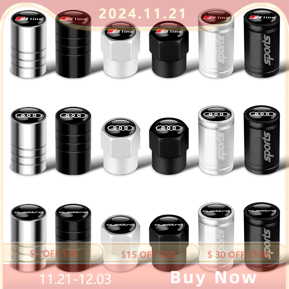 4Pc Aluminum Metal Wheel Tire Valve Caps Stem Cover For Audi Sline RS TT Quattro A4 A1 A3 8V 8P 8L A6 C7 A5 A7 A8 Q3 Q5 Q7 C6 B9