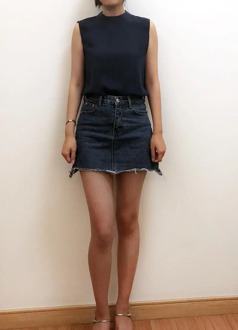 

Silk No-Sve round Ne Women's irt Ba Bule Design Summer New Sle Ele Simple Color Straight Tube Original Design