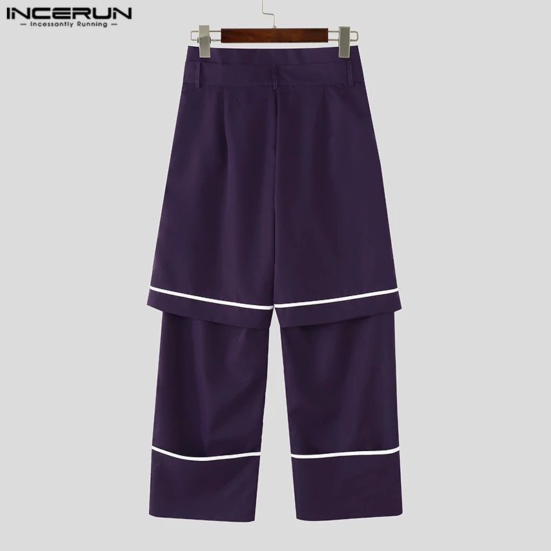 INCERUN Men Pants Patchwork Color-block Joggers Loose Button Casual Trousers Men Streetwear 2025 Fashion Male Long Pants S-5XL