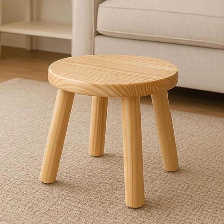 

Solid Wood Step Stool for and Adults - Multi-Use Toddler Wooden Stool for Bathroom, Playroom, Living Room, Sturdy 4-Leg Design