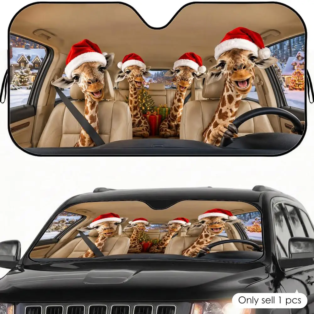 Christmas Giraffe Family Sun Visor Car Sun Shade Front Windshield Coverings Blocker Auto Protector Window Visor Screen Cover