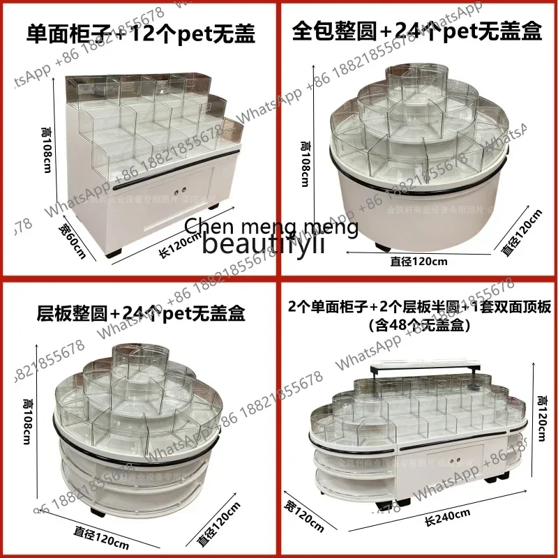cc182l Wooden Scattered Food Display Cabinet Bulk Snack Shelf Wedding Shop Candy Biscuit round Display Cabinet White