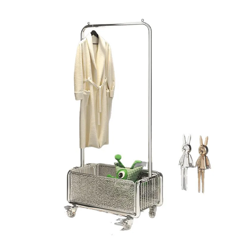 

Household high-end coat rack removable floor-to-ceiling light luxury hanger with wheels Bedroom bedside storage clothes