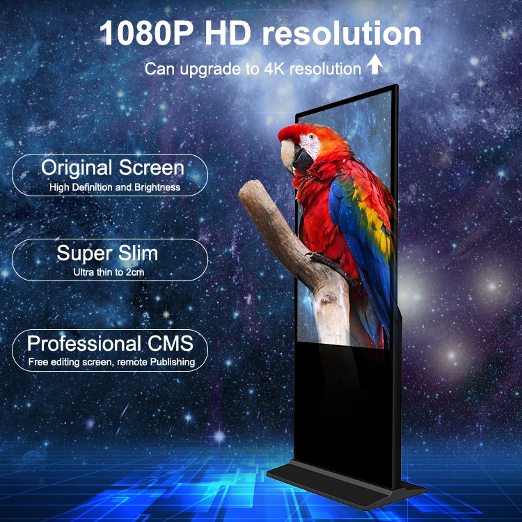 55 Inch 4K UHD Indoor Digital Signage Kiosk, Customized Interactive LCD Advertising Display for Retail Marketing