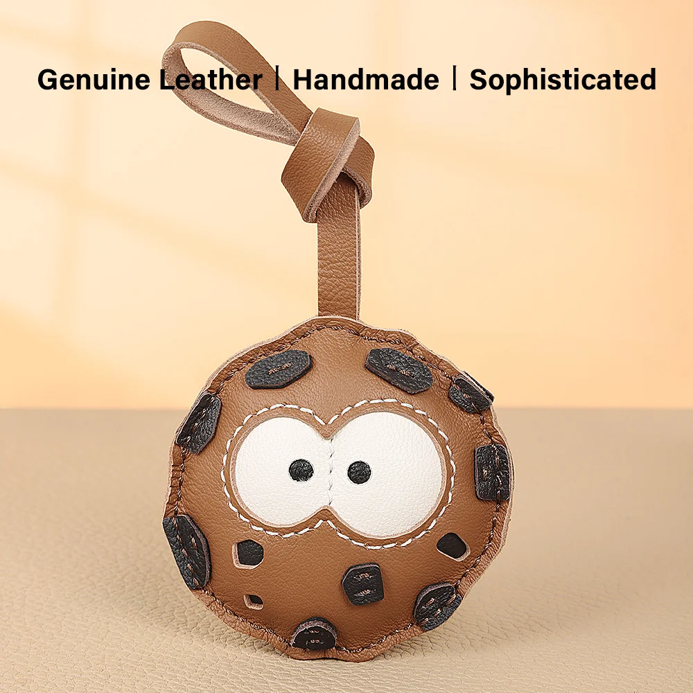 CRAZYSMITH Handmade Genuine Leather Cookie Bag Pendant Bag Keychain for Handbags Stylish Bag Accessories Interesting Design