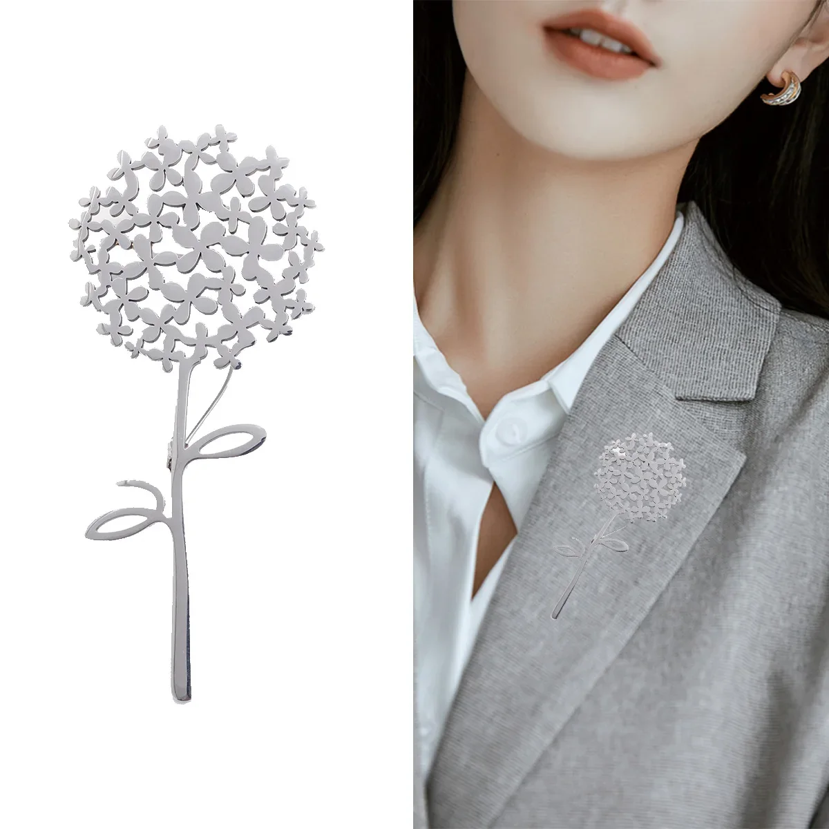 Blucome Stainless Steel Dandelion Flower Brooch for Women Charming Plant Office Party Daily Suit Pins Jewelry Aceesories