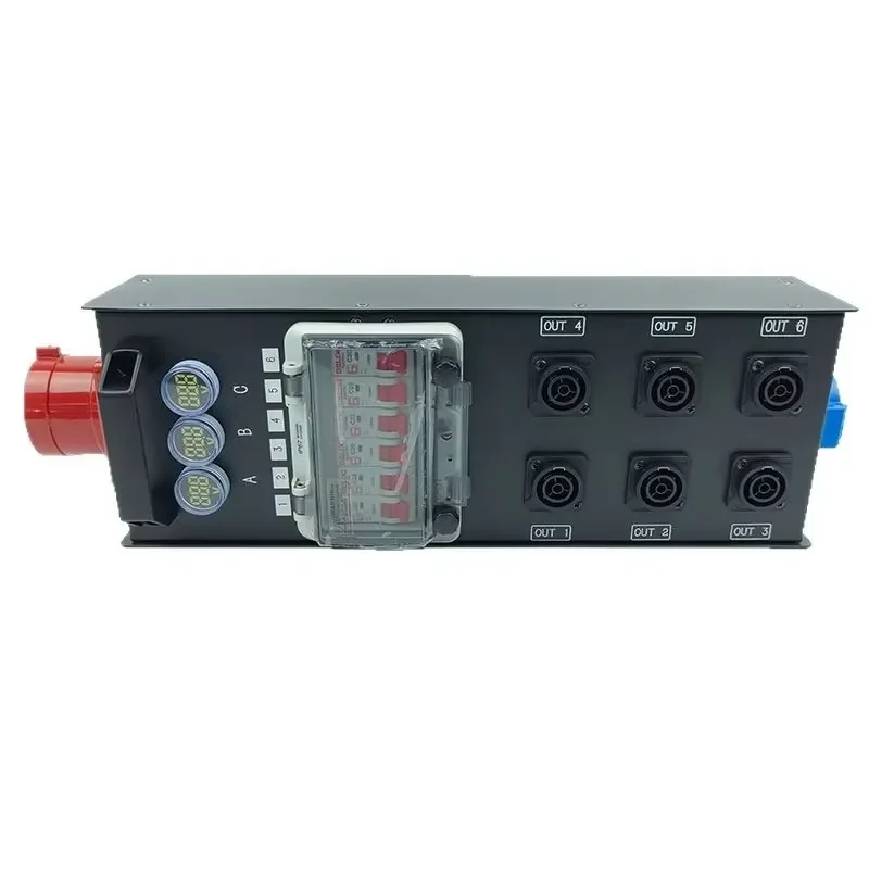 Portable 5-Core 32A Plug to 6-Way 20A Socket Distribution Box Waterproof Power Output for Professional Audio Video & Lighting