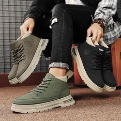 Men's Mid Top Boots Casual Shoes Classic Ankle Boots High Top Office Trendy Breathable Multifunctional Motorcycle Black Shoes