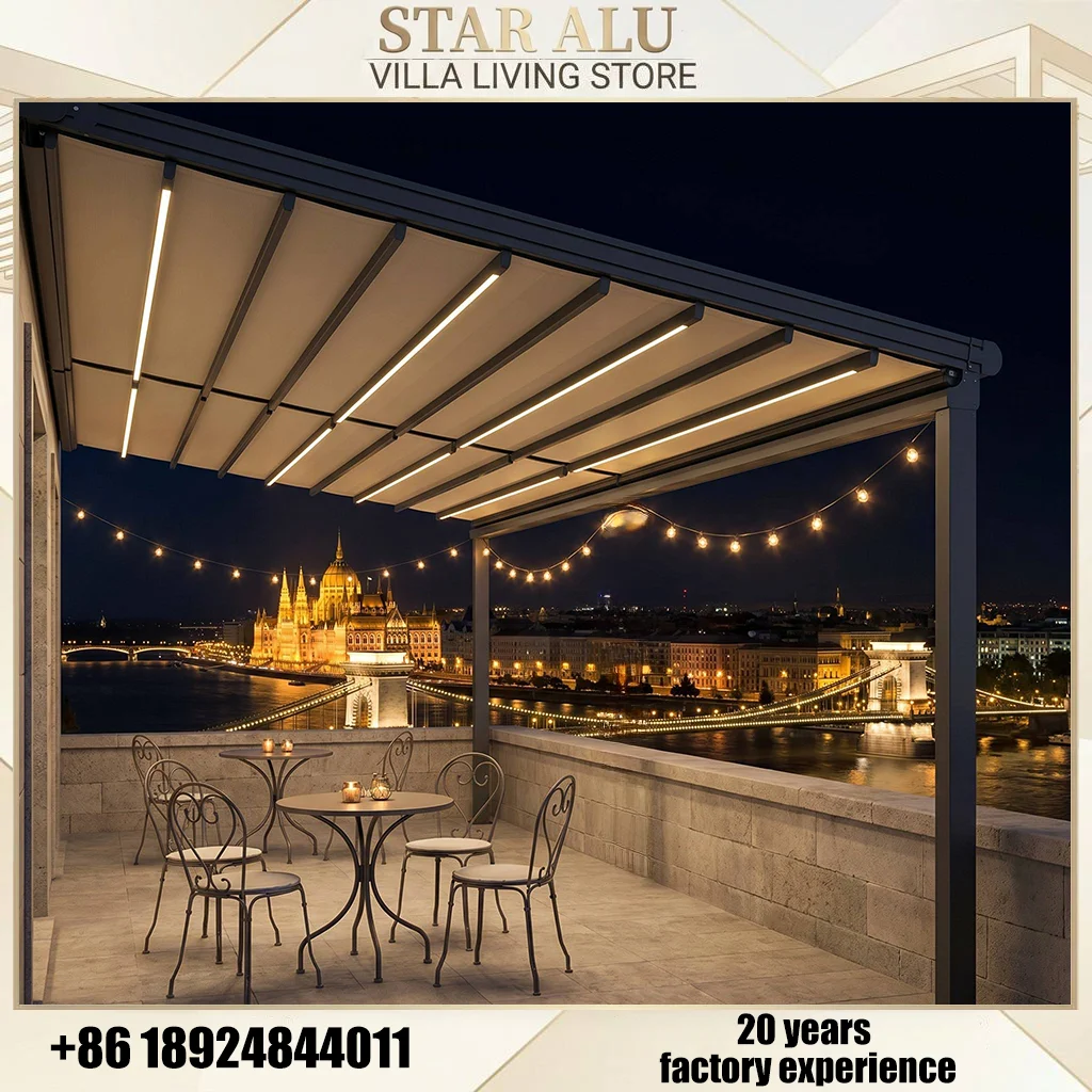 Electric Sunshade Awning Retractable Waterproof PVC Fabric with Aluminum Frame for Outdoor Patio