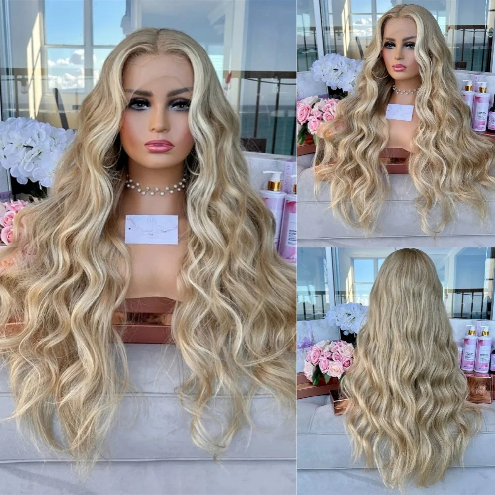 34 36 Inch Blonde Wigs Cosplay Wigs For Women With HD Transparent Lace Front Loose Wave Curly Blonde Lolita Wig Costume Wigs