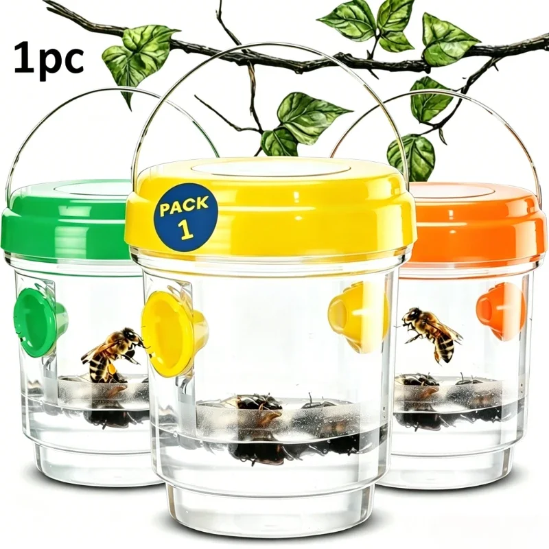 1pc Clear Plastic Insect Trap Outdoor Hanging Wasp Trap Fruit Fly Catcher with Lid Non-Toxic Garden Yard Pest Control, Bird Net