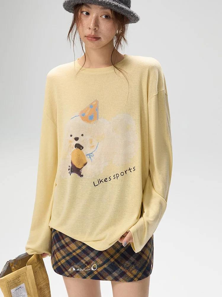 

Ladies Korean Sle Long Sve Printed T-irt Loose Fit Commute Casual Top Early Autumn New Sle Lazy Feelings irt