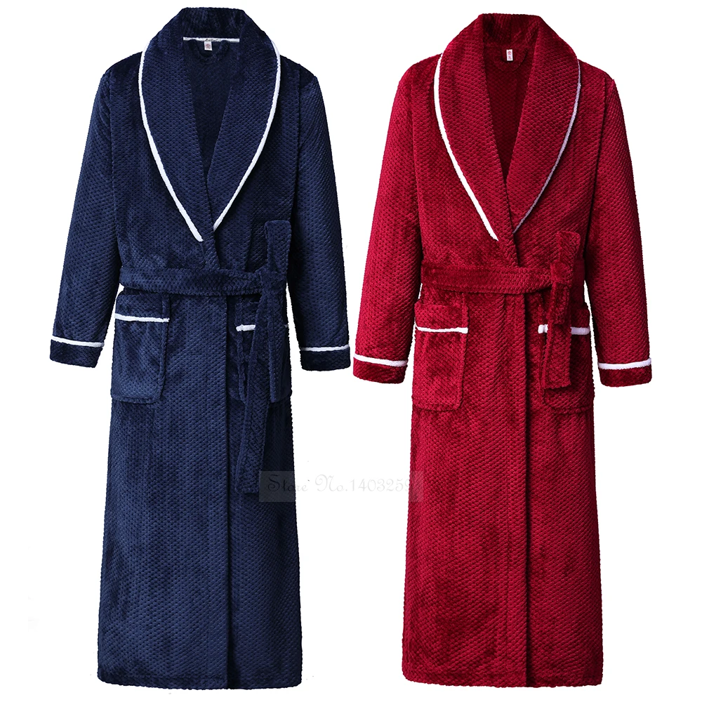 Oversize 4XL Winter Flannel Long Couple Robe Sleepwear Thick Warm Coral Fleece Bathrobe Gown Nightwear Loose HomeWear Loungewear