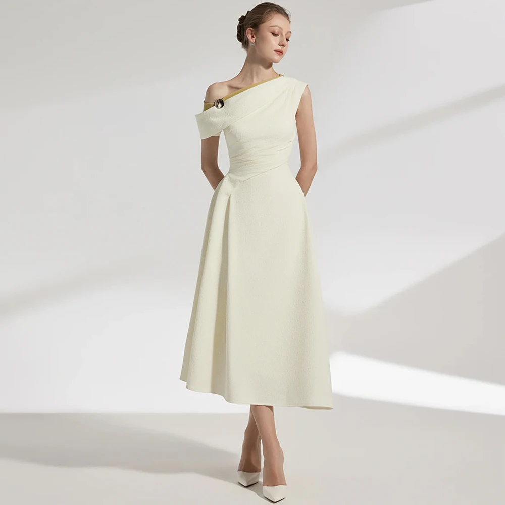 

Temperament Boat Neck Jersey Evening Dress High Quality A-Line Party Dresses Delicate Short Sleeves Customized Celebrity Gowns