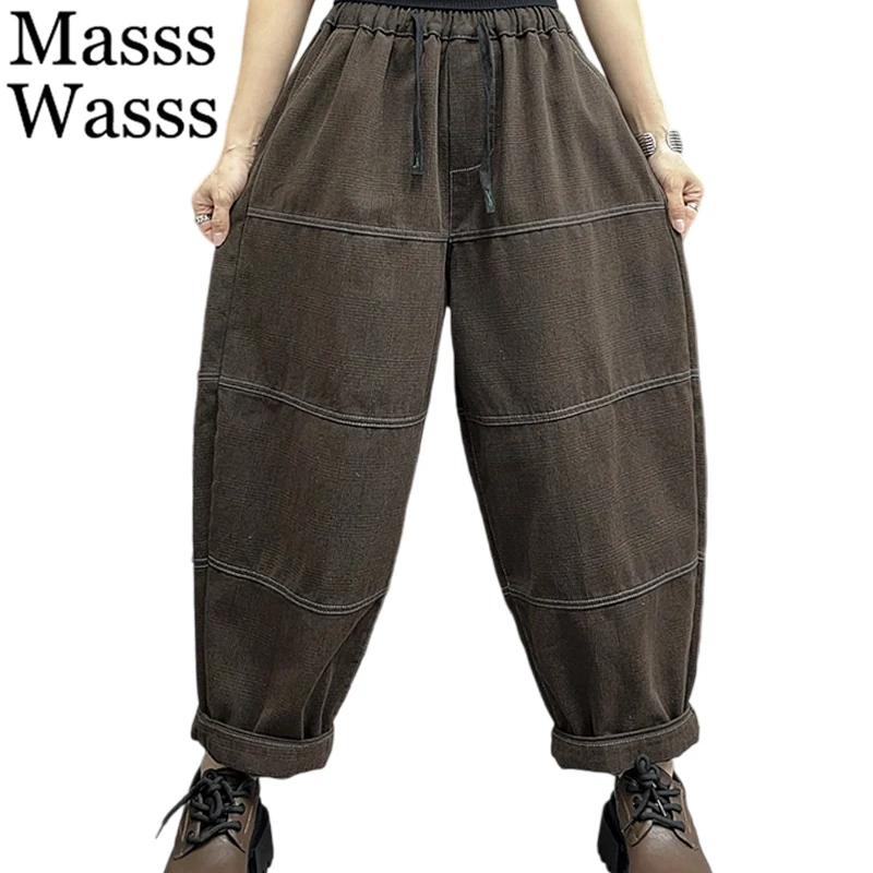 

Mass Wasss Fall Британские женские джинсы 2025 Классические модные джинсовые брюки для отдыха Женские винтажные однотонные длинные брюки с эластичной резинкой на талии
