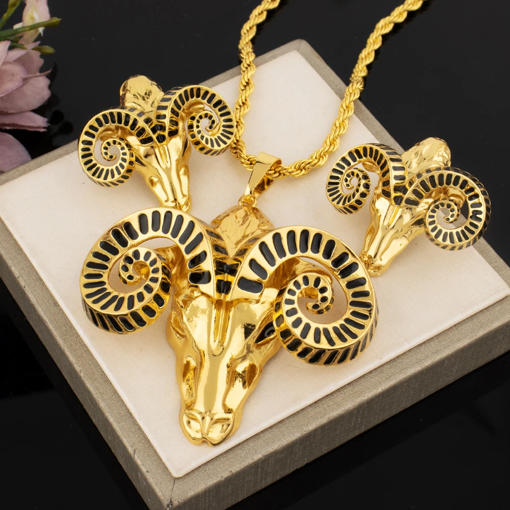 مجموعة أقراط قلادة فاخرة مطلية بالذهب على شكل الماعز البري للنساء في دبي بتصميم نوبل هدية مجوهرات لولائم الحفلات #3