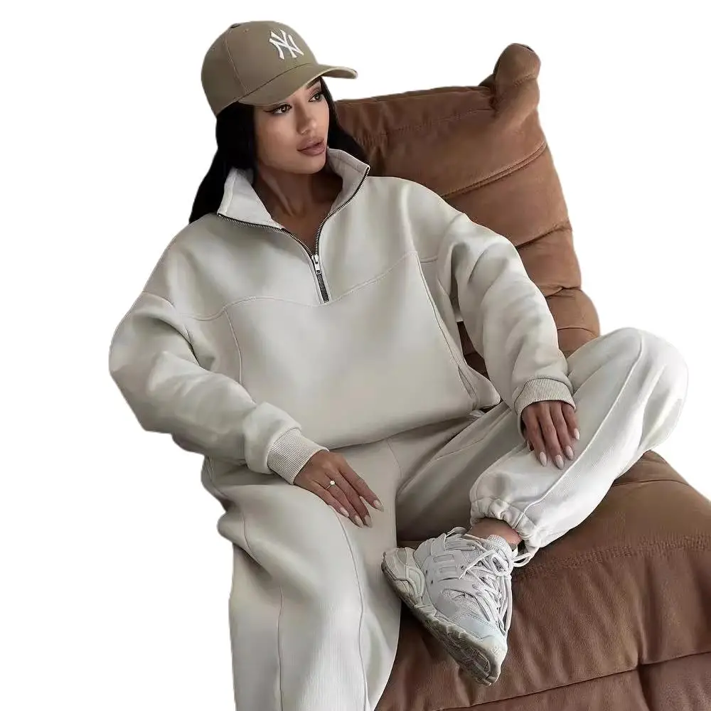 

2025 New Fashion Zipper Sweatshirt + Wide Leg Pants Two-piece Sets Women Autumn Casual Loose Top And Trousers Suit For Women