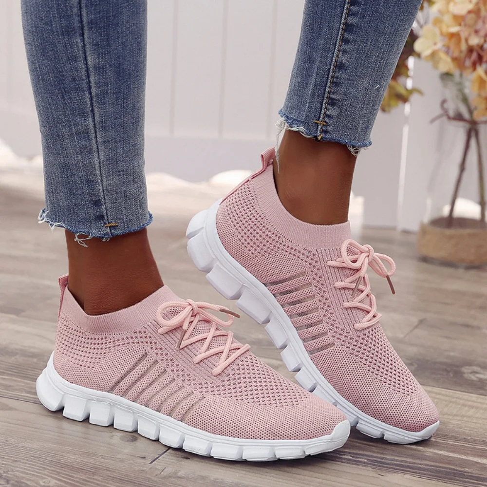 Shallow mouth thick bottom spring and autumn new women's shoes breathable flying fabric soft sole comfortable sports casual shoe