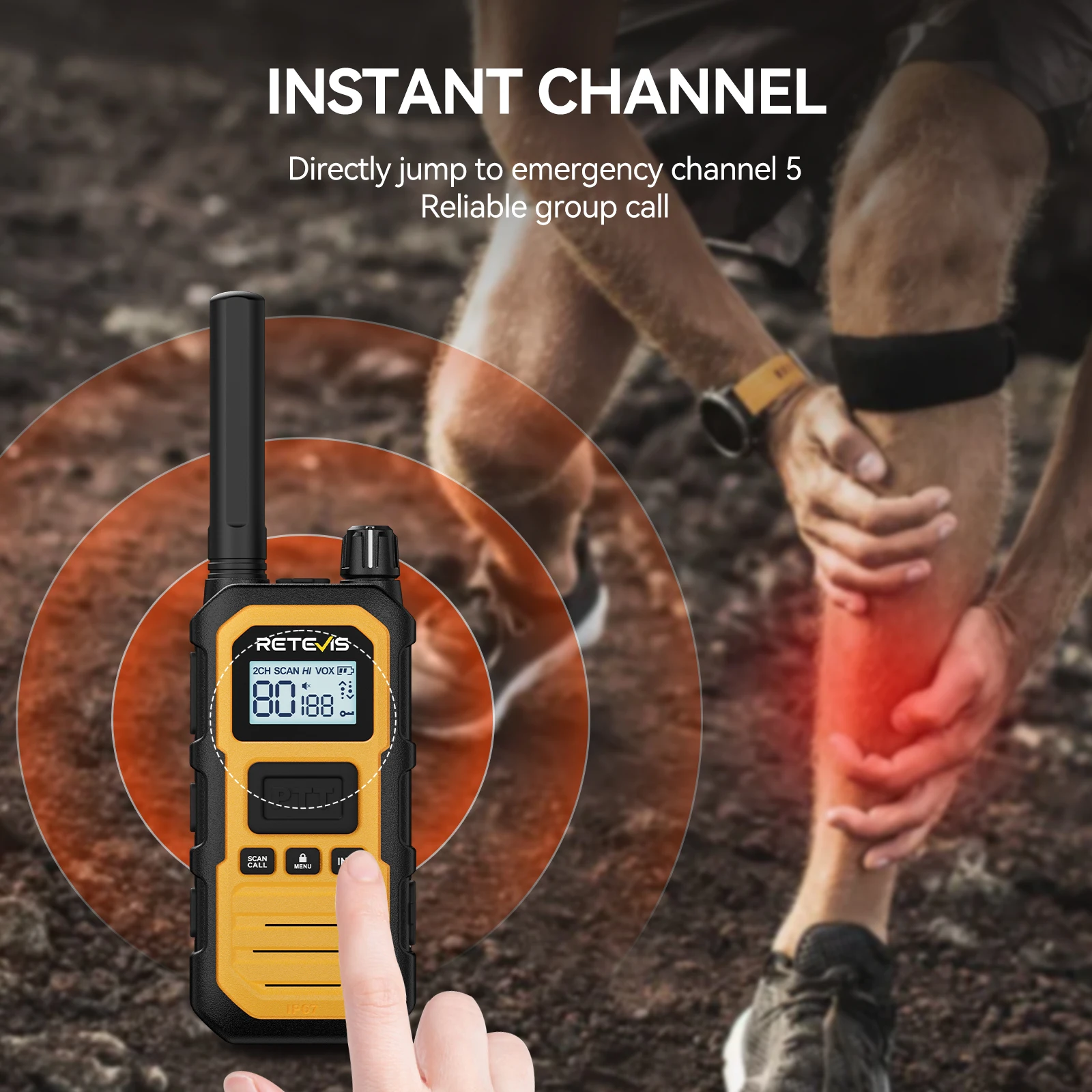 Retevis RB448Plus Walkie-Talkie UHF CB Robustes IP67-zertifiziertes 4W Hochleistungs-Funkgerät mit Ein-Tasten-Voreinstellung für Raue Umgebungen – Detail 7