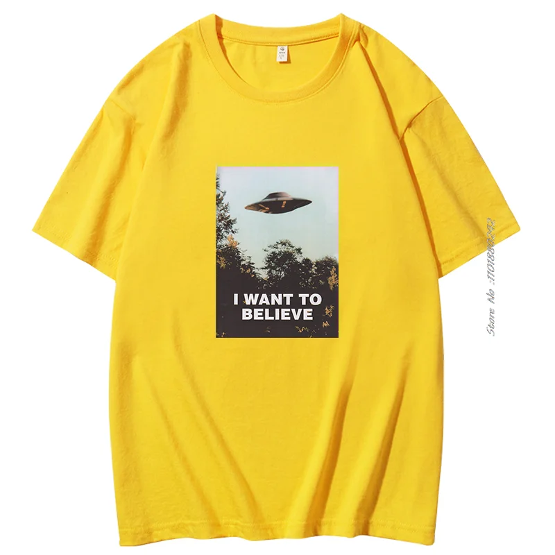 X The Files I Want To Believe Short sleeve tee Novelty graphic t shirts Cotton T-shirt Aliens UFO Area 51 Harajuku Streetwear