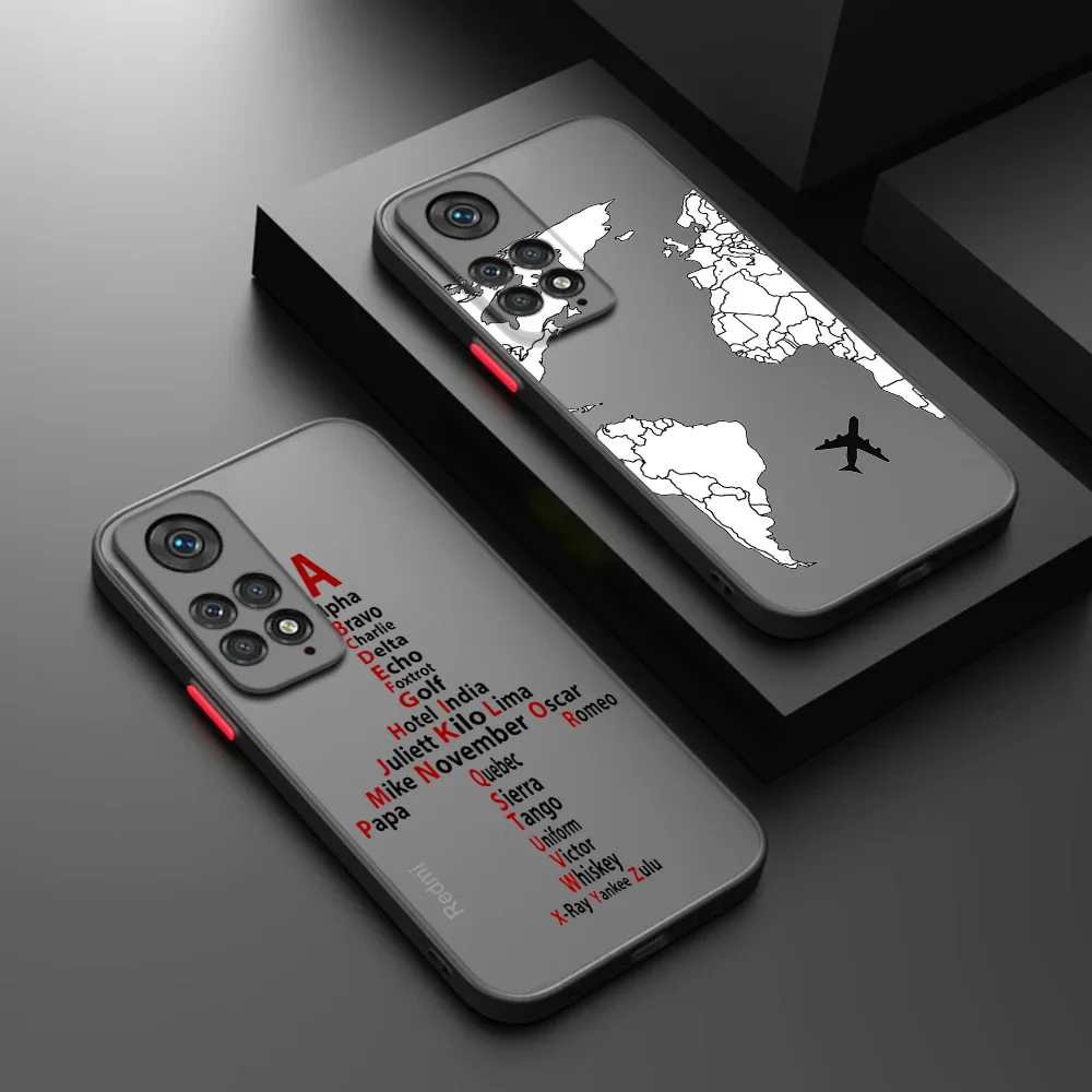 Phone Cases For Xiaomi Redmi Note 13 12 11 Pro 11S 12S 11T 12X 12T 12C Lite Airplane World Map Skin feel Translucent Matte Cover