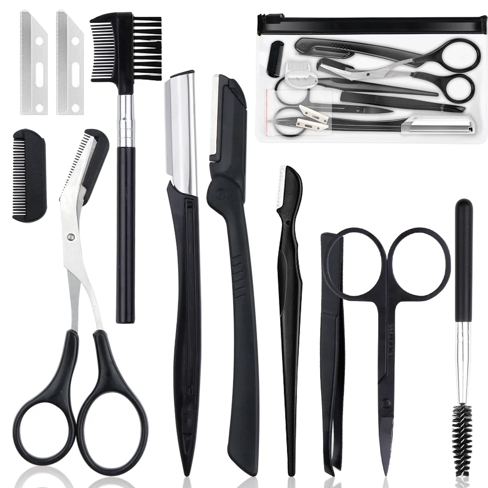 

4/6/8/11Pcs Professional Eyebrow Trimmer Set Scissors Tweezers Eyebrow Scraping Comb Clip Forceps Cosmetic Eyebrows Makeup Tools