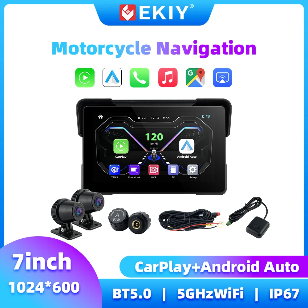 

EKIY 7 Inch Motorcycle Navigation GPS Motorcycle Carplay Wireless Carplay Android Auto Display Monitor Motorcycle GPS Screen