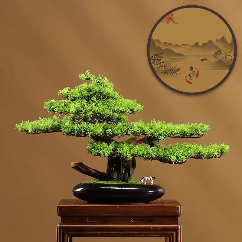 

Simulation plant black pine bonsai green plant welcoming pine Podocarpus office porch pine needle living room decoration