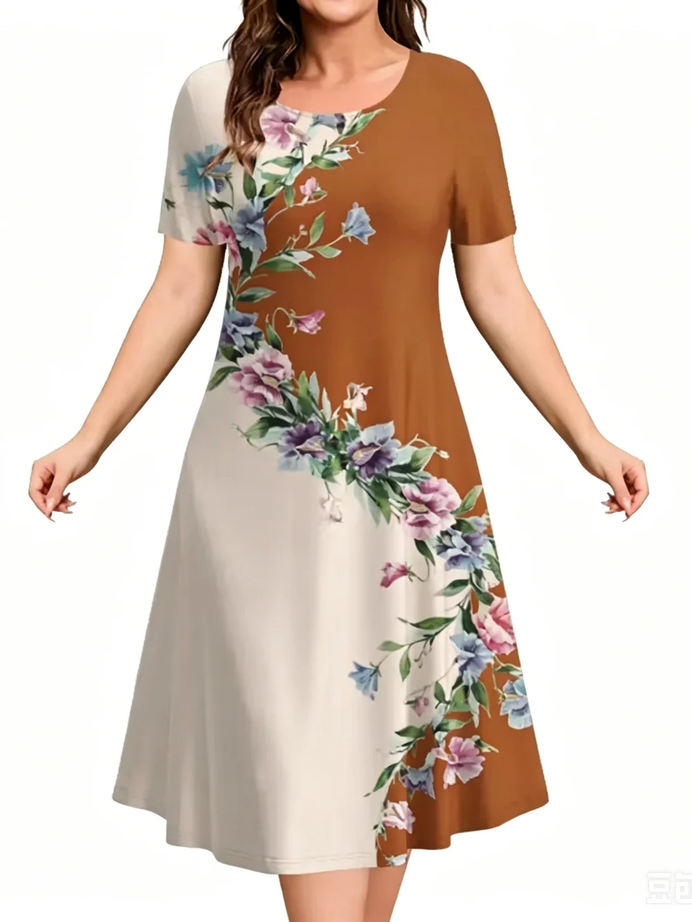 

Summer Women'S Dresses 3D Art Flowers Printed Short Sleeve Clothing Elegant Loose A-Line Dress Fashion Lady Plus Size Dress