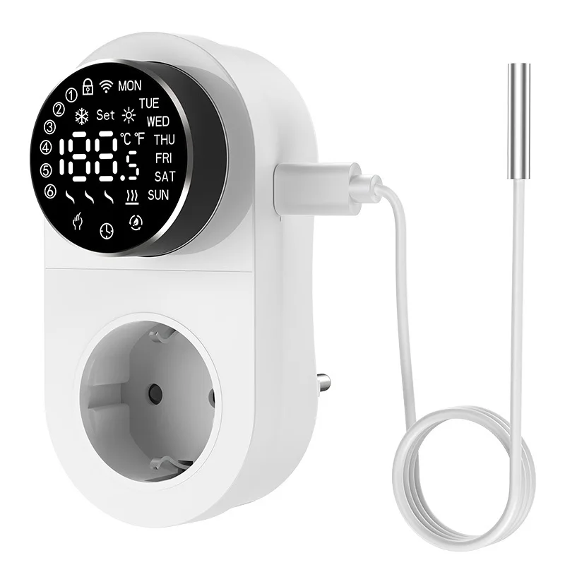 

WiFi intelligent temperature controller plug, with sensor programmable digital display knob APP temperature control socket
