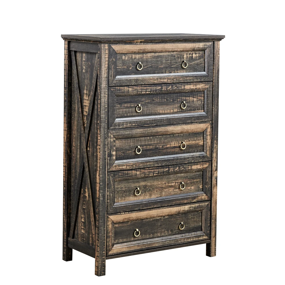 Farmhouse 5 Drawers Dresser Chests for Bedroom Wood Rustic Tall Chest Drawers Dressers Organizer for Bedroom Living Room Hallway