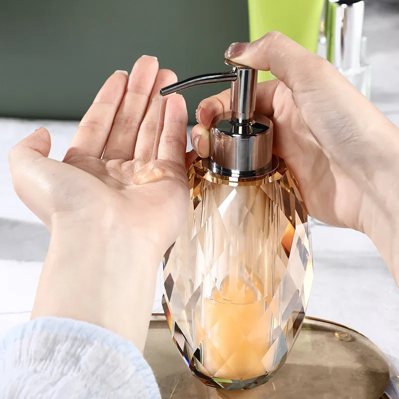

Transparent Crystal Glass Dispenser Lotion Bottled Bathroom Hand Sanitizer Shampoo Accessories Dispenser for Liquid Soap