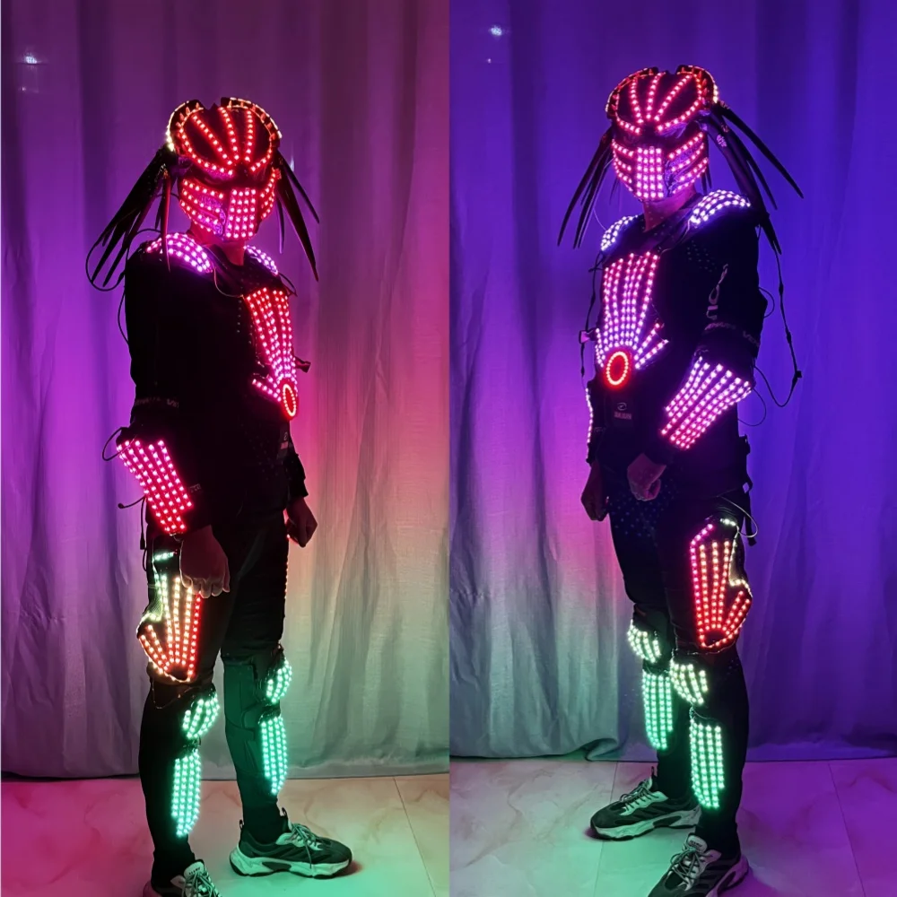 

Magicool Remote RGB Led Robot Dance Costumes Jacket Suit DJ Bar Nightclub Performance Helmet Clothing Lighting Up Show Props