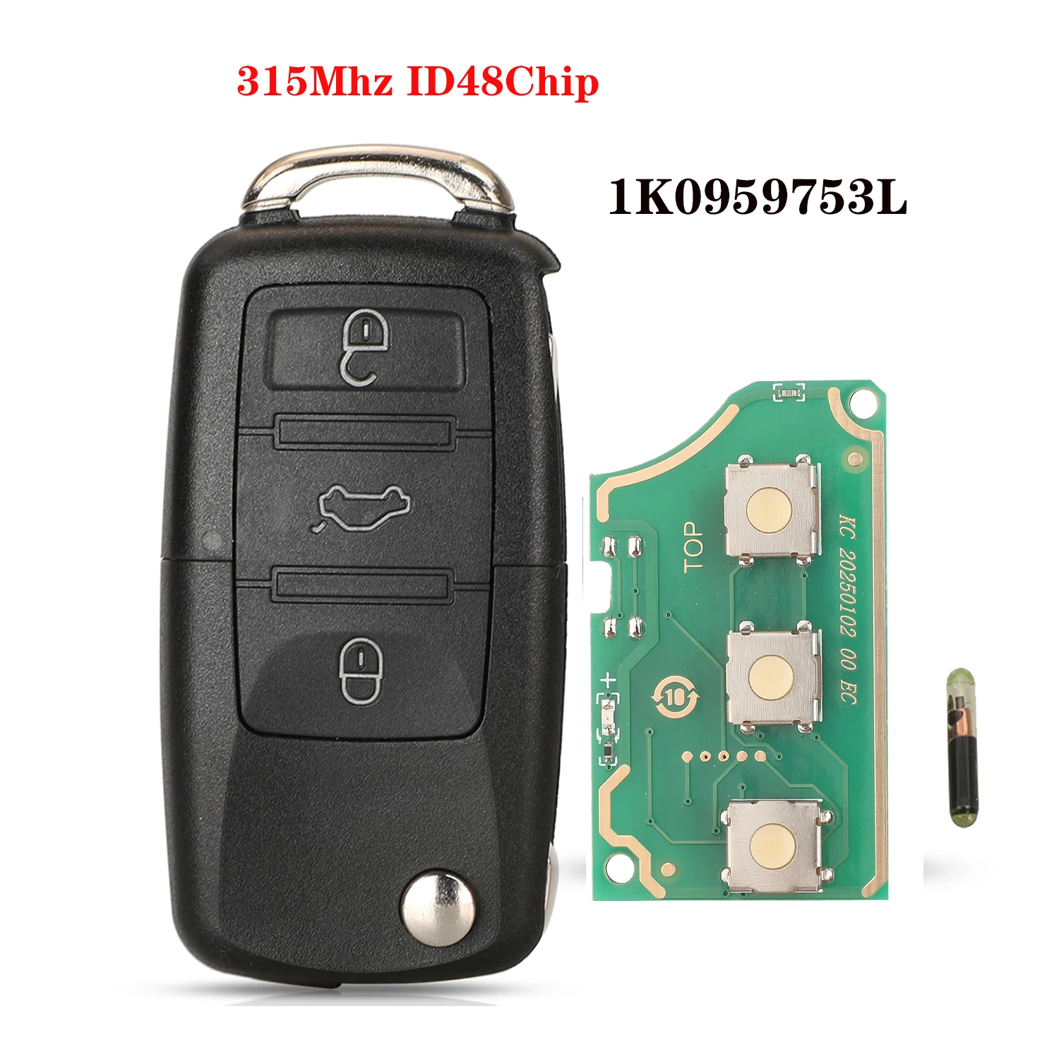 

Jingyuqin 1K0959753L 315 МГц ID48Chip удаленный автомобильный ключ для VW/Volkswagen Bora Golf Sharan Passat Leon с лезвием HU66