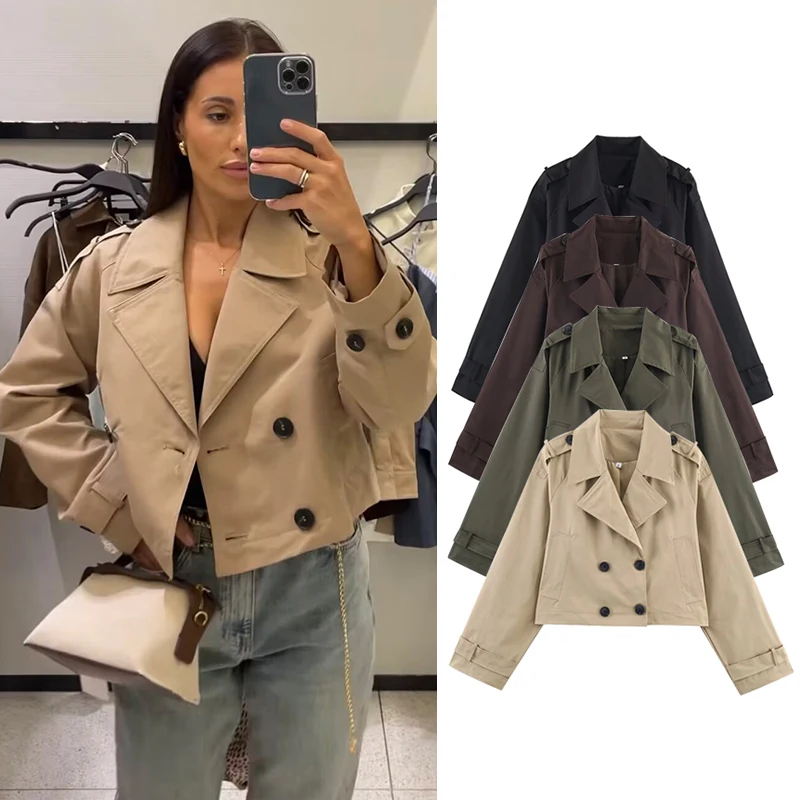 

Осенние женские куртки, новинка 2023 года, короткие ветровки, модные свободные осенние куртки, женские шикарные уличные элегантные верхние пальто