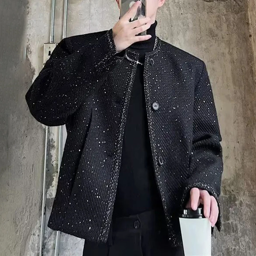 Mens Autumn Winter French Shiny Jacket Genderless Sexy Temperament Online Nightclub Fashion Trend Jacket Unisex