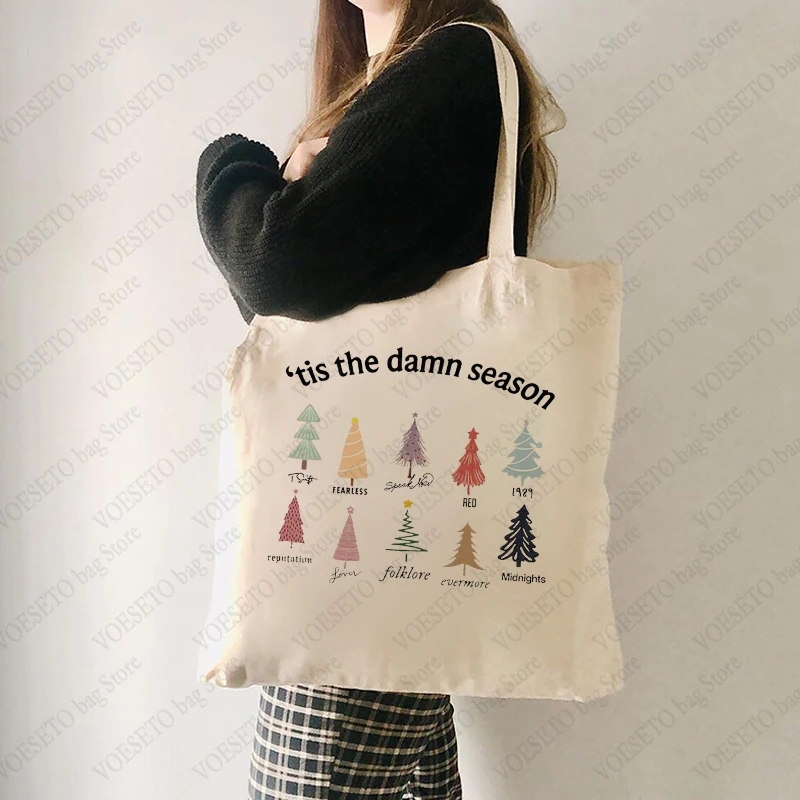 Vintage The Damn Season Pattern Tote Bag Trendy Folding Canvas Shoulder Bags for Daily Commuting Women's Reusable Shopping Bag