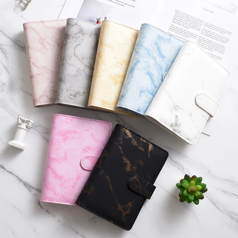 A5 A6 Marble Binder Budget Planner PU Leather Notebook Cover Money Saving Envelope Folder Loose-leaf 6 Hole Binder Organizer