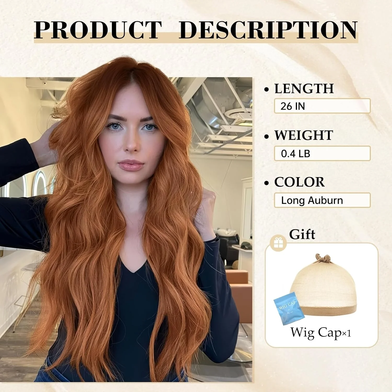 DWY Auburn Synthetic Wigs For Women Long Wavy Middle Part Auburn Red Wigs Copper Hair Wigs Natural Lace Hair Heat Resistant Wigs