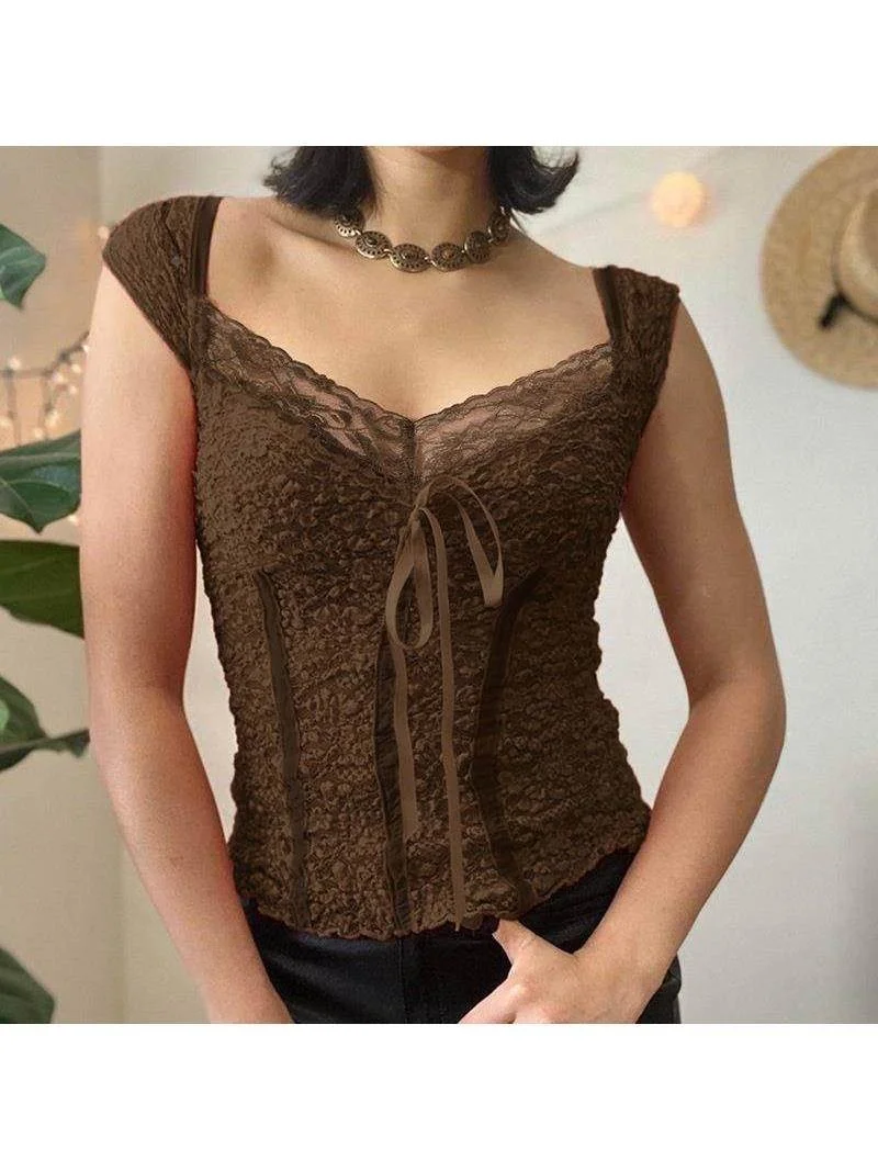 

Slim Fit ort Sve Knitted Lace Patchwork Bow Top Women's Faion Spring irt Pure Color Design Other 00% Material
