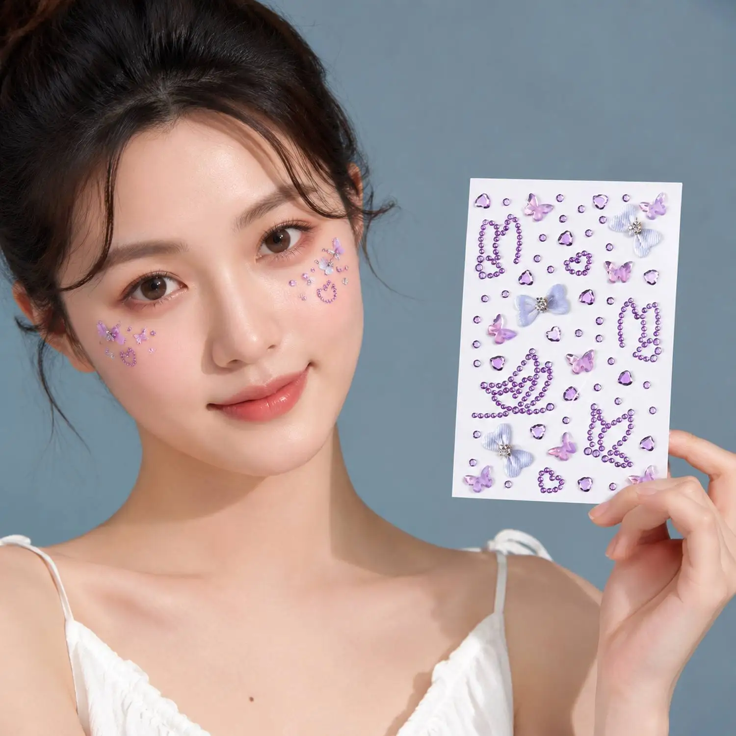 

6Pcs Iridescent Rhinestone Face Gems Stickers Star Heart Rhinestone Face Decals Concert Makeup Rhinestone Face Jewel Sliders